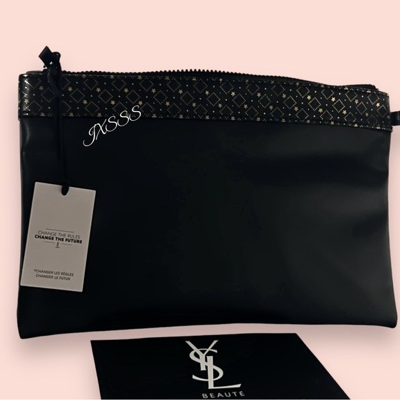 Black/Gold (Faux-Leather) YSL Beauty (Yves Saint Laurent) Cosmetic-Makeup Bag - Picture 16 of 16